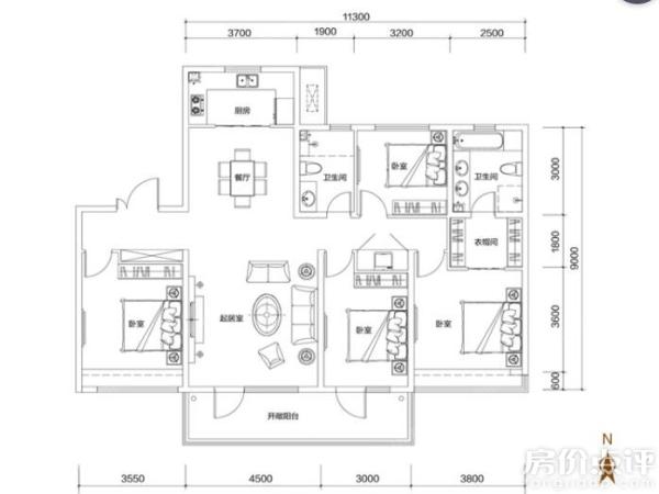 户型图-165平四室两厅两卫